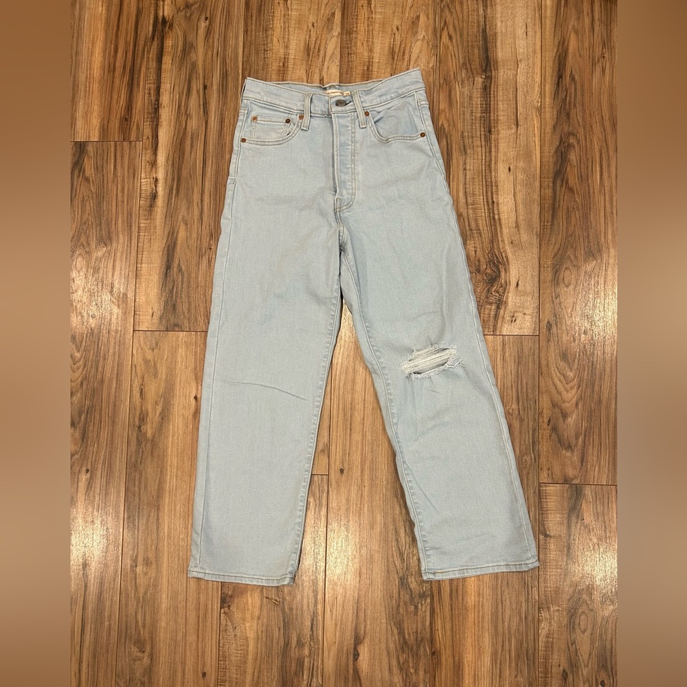 Levi's Ribcage Straight Ankle Jeans Womens 29 Light Wash, Distressed W29 L27